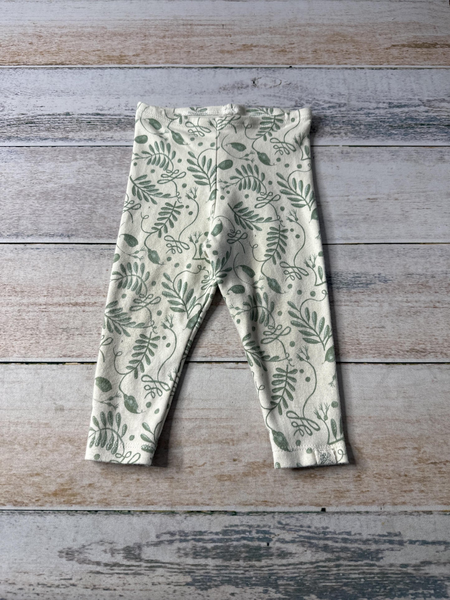 Little Lentil Unisex cream | green Leggings Size: 6-9 months cream | green