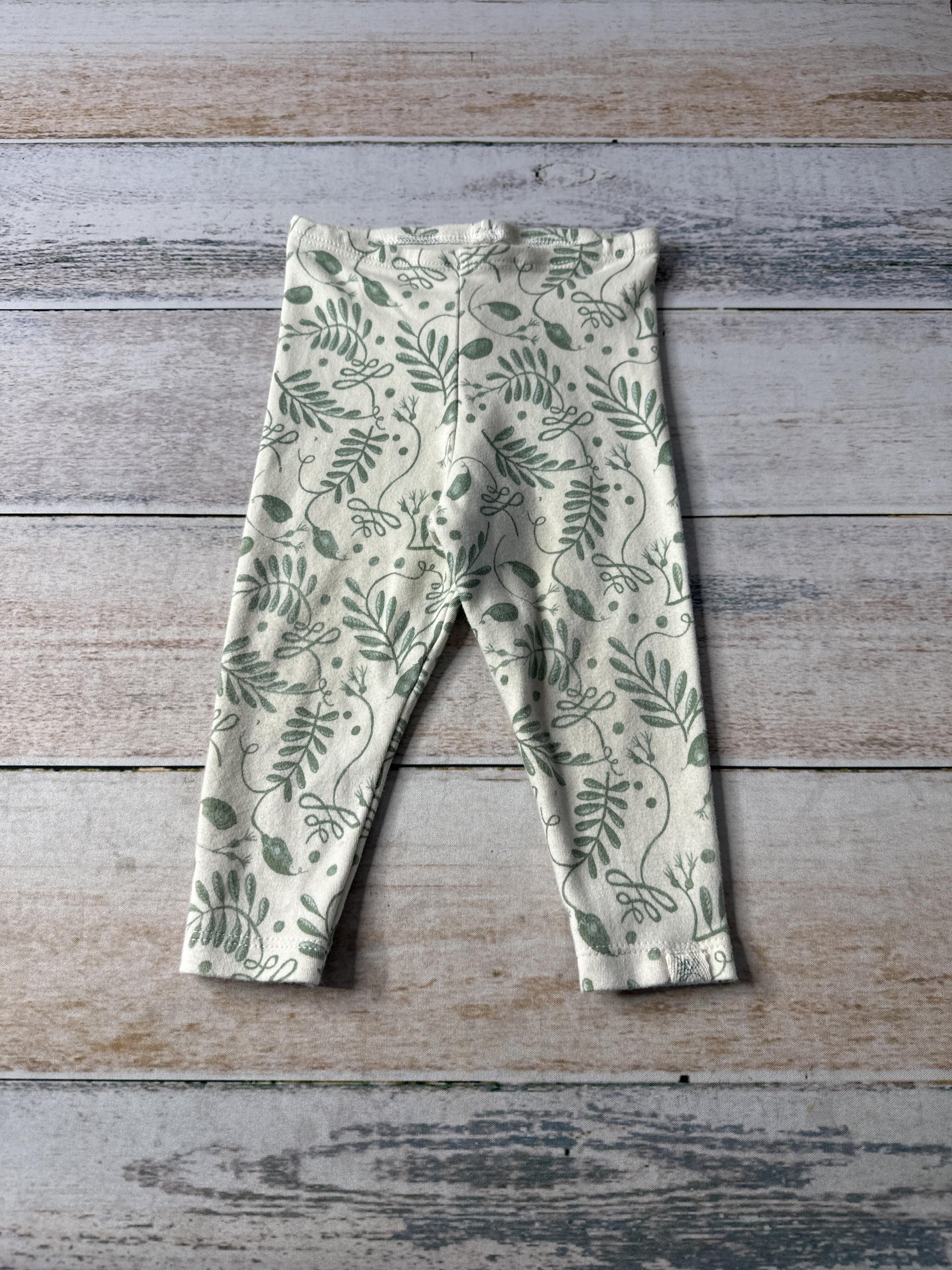 Little Lentil Unisex cream | green Leggings Size: 6-9 months cream | green