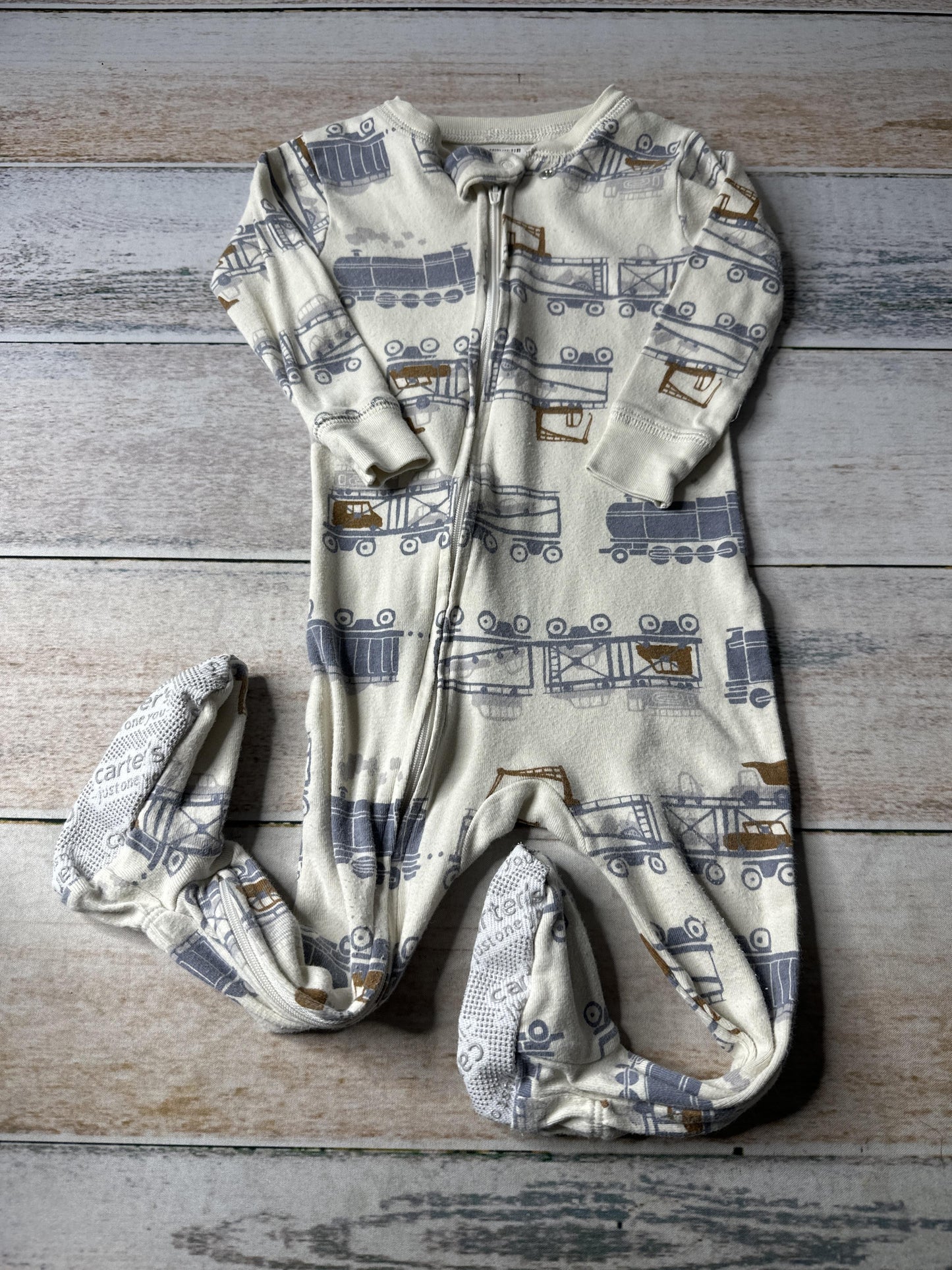 Carters Boys cream | Light Blue | Brown Pajamas Size: 12 months cream | Light Blue | Brown