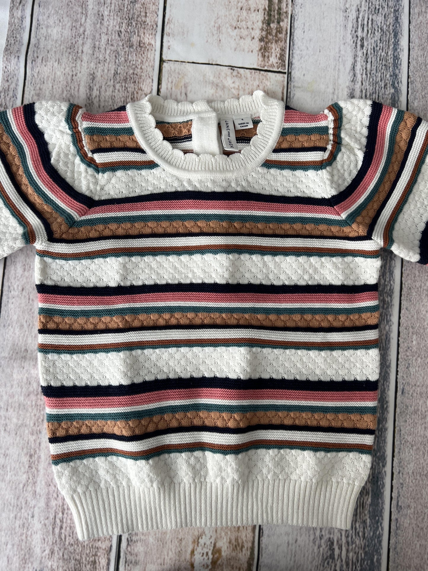 Janie and Jack Girls cream | Retro | Stripe Sweater Size: 4T cream | Retro | Stripe