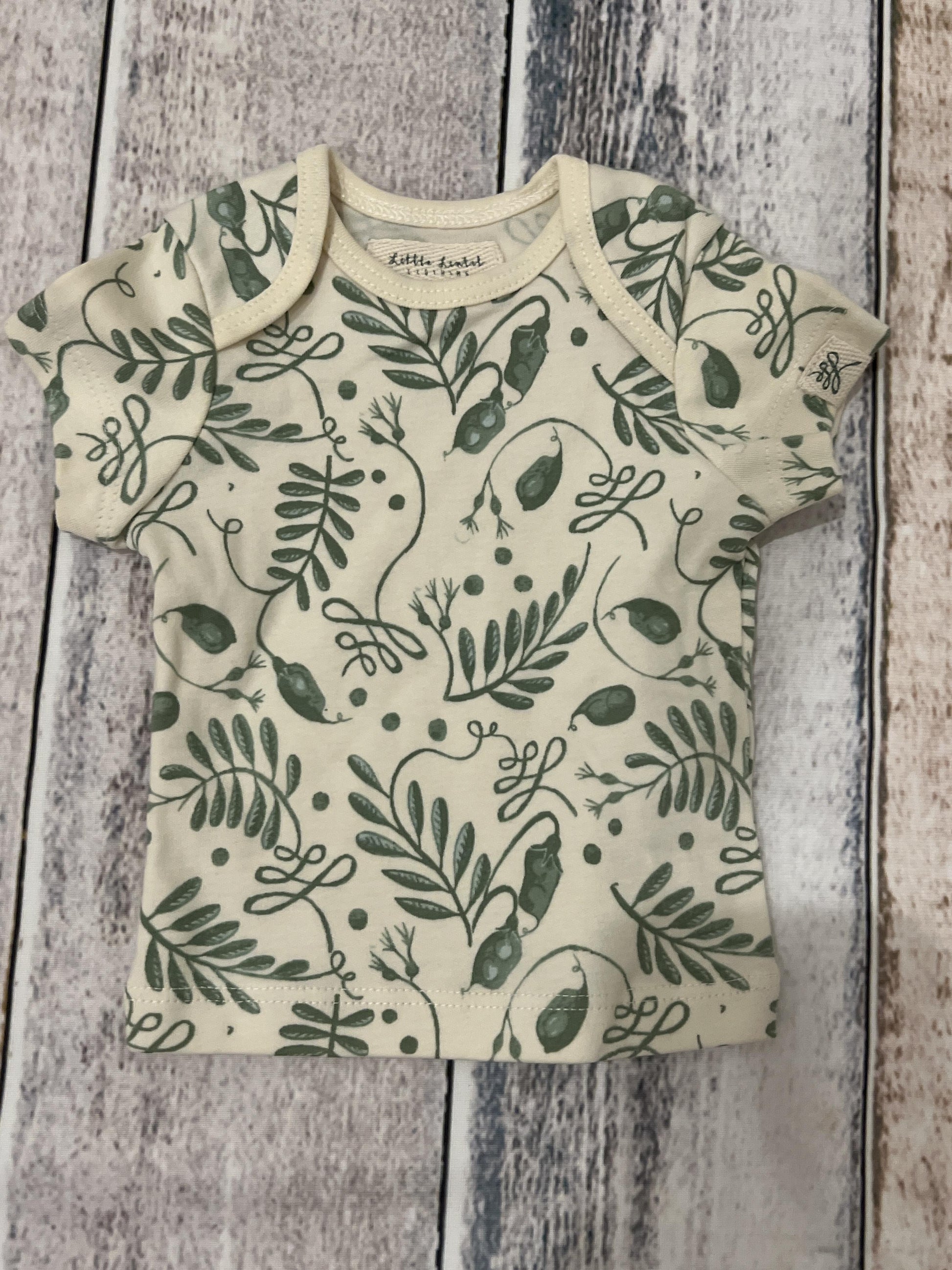 Little Lentil Unisex cream | Sage T-Shirt Size: 9-12 Months cream | Sage