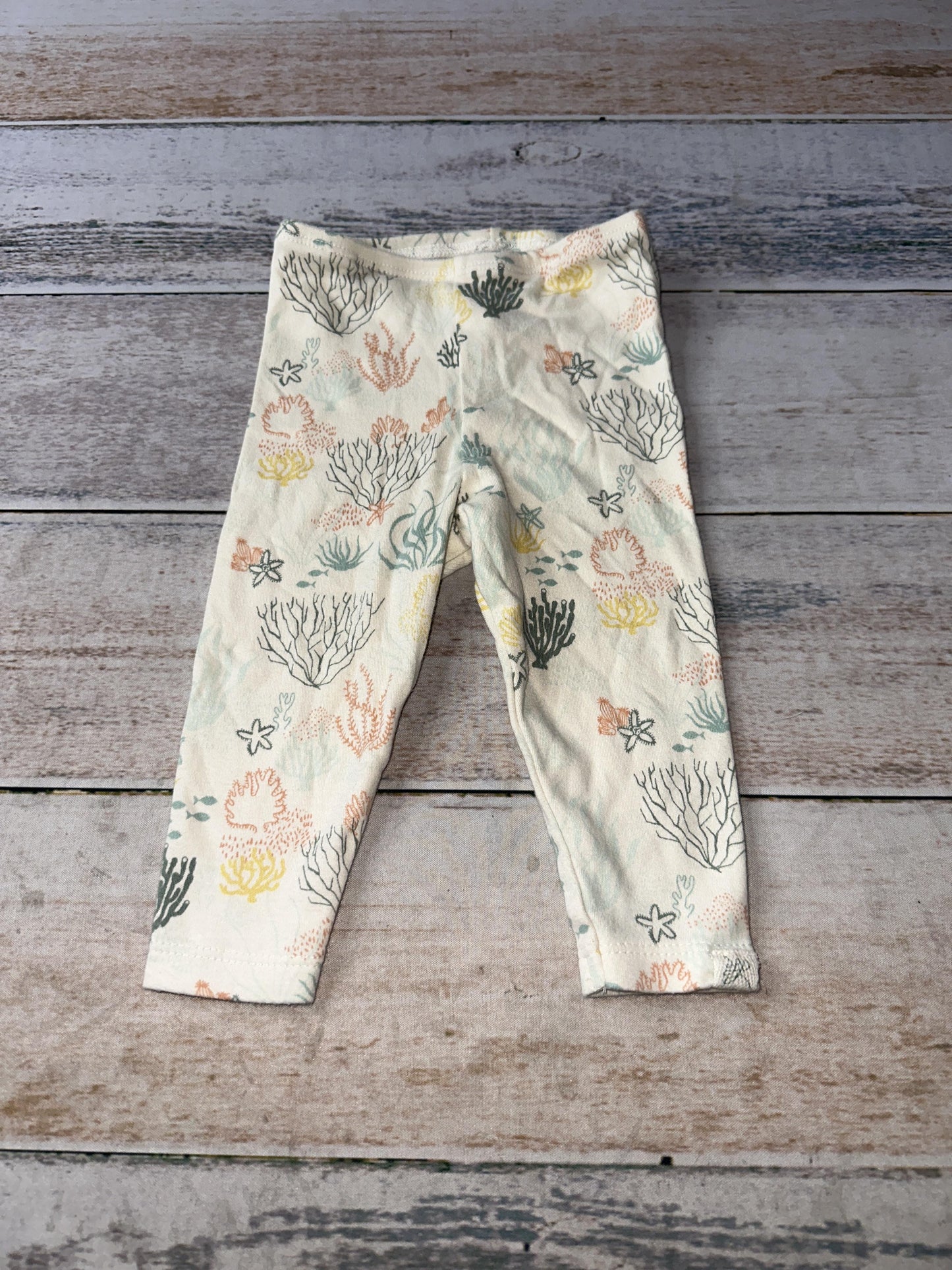 Little Lentil Girls cream | Teal | Yellow Leggings Size: 3-6 months cream | Teal | Yellow