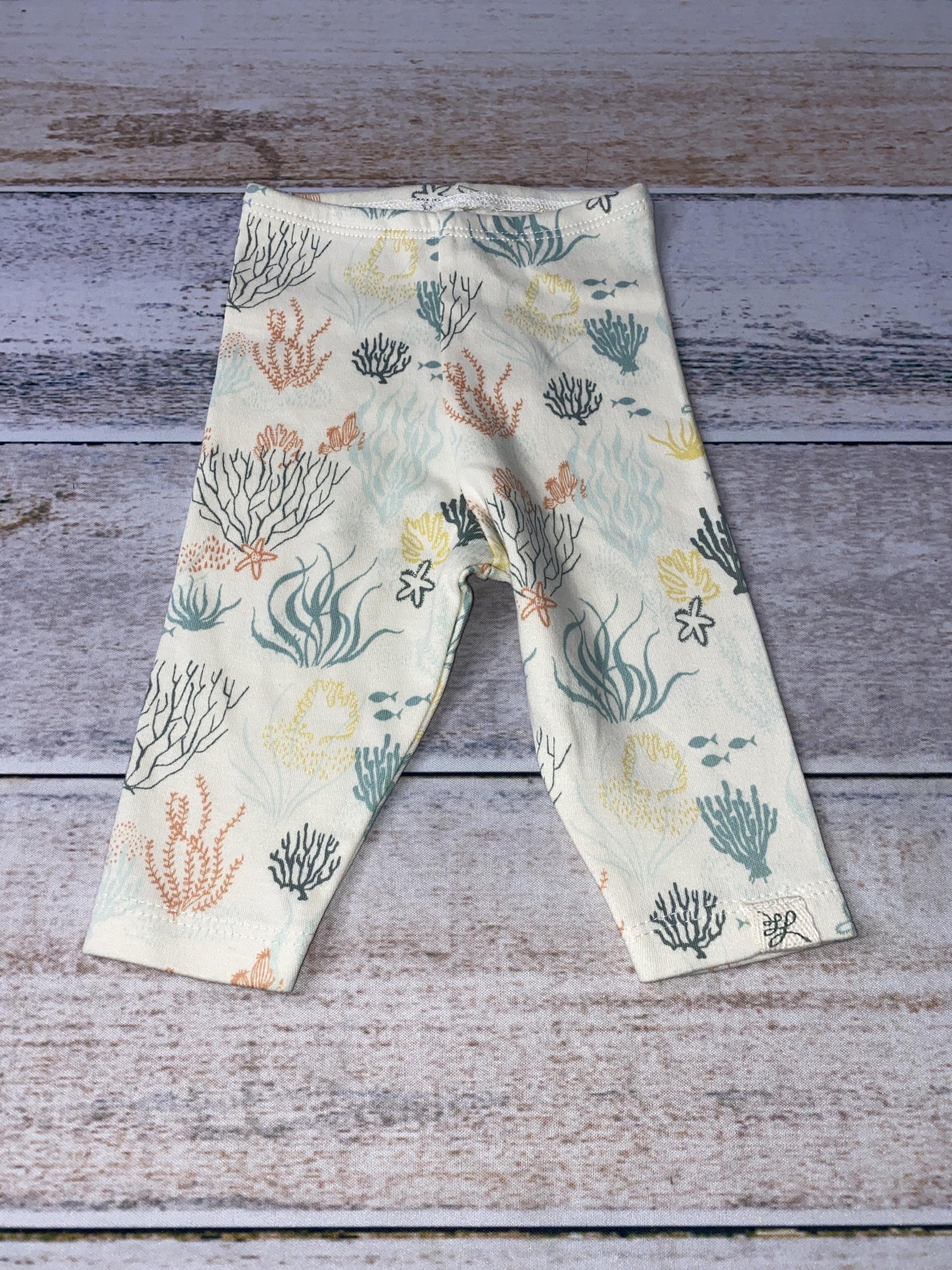 Little Lentil Girls cream | Teal | Yellow Leggings Size: 3-6 months cream | Teal | Yellow