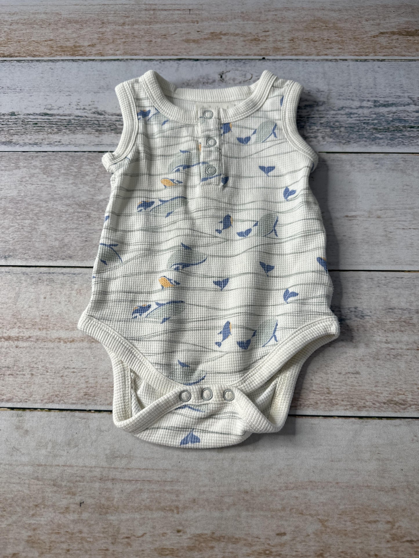 Sapling Boys cream | whales | Blue Onesie Size: 3-6 months cream | whales | Blue