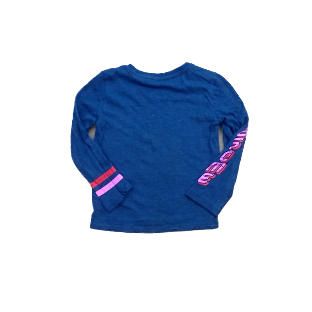 Rockets Of Awesome Girls Dark Blue Gray | Pink ROA Down Arms Long Sleeve T-Shirt Size: 5T - 8 Years Dark Blue Gray | Pink ROA Down Arms