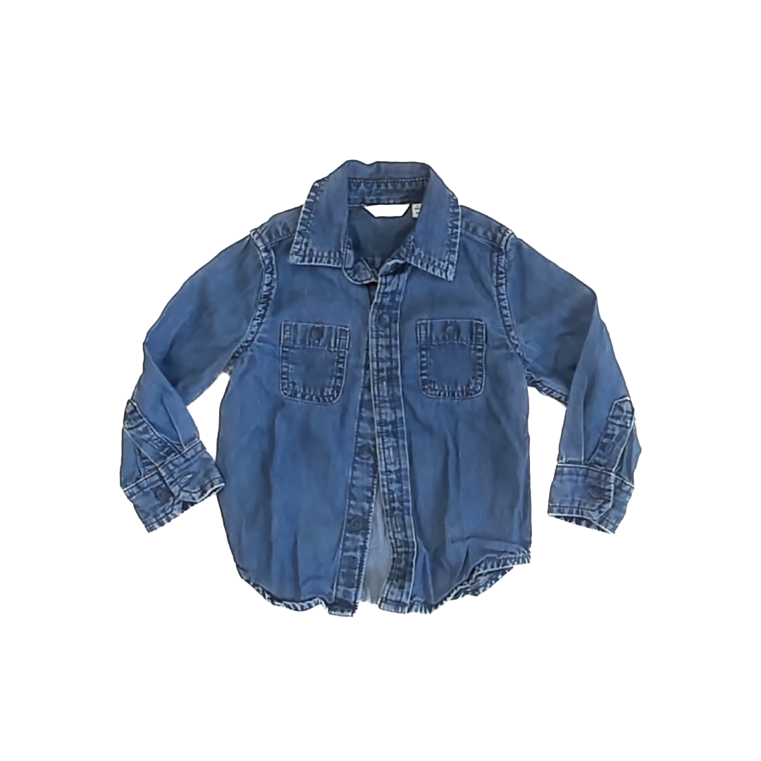 Janie and Jack Boys Dark Blue Button Down Long Sleeve Size: 18 Months Dark Blue
