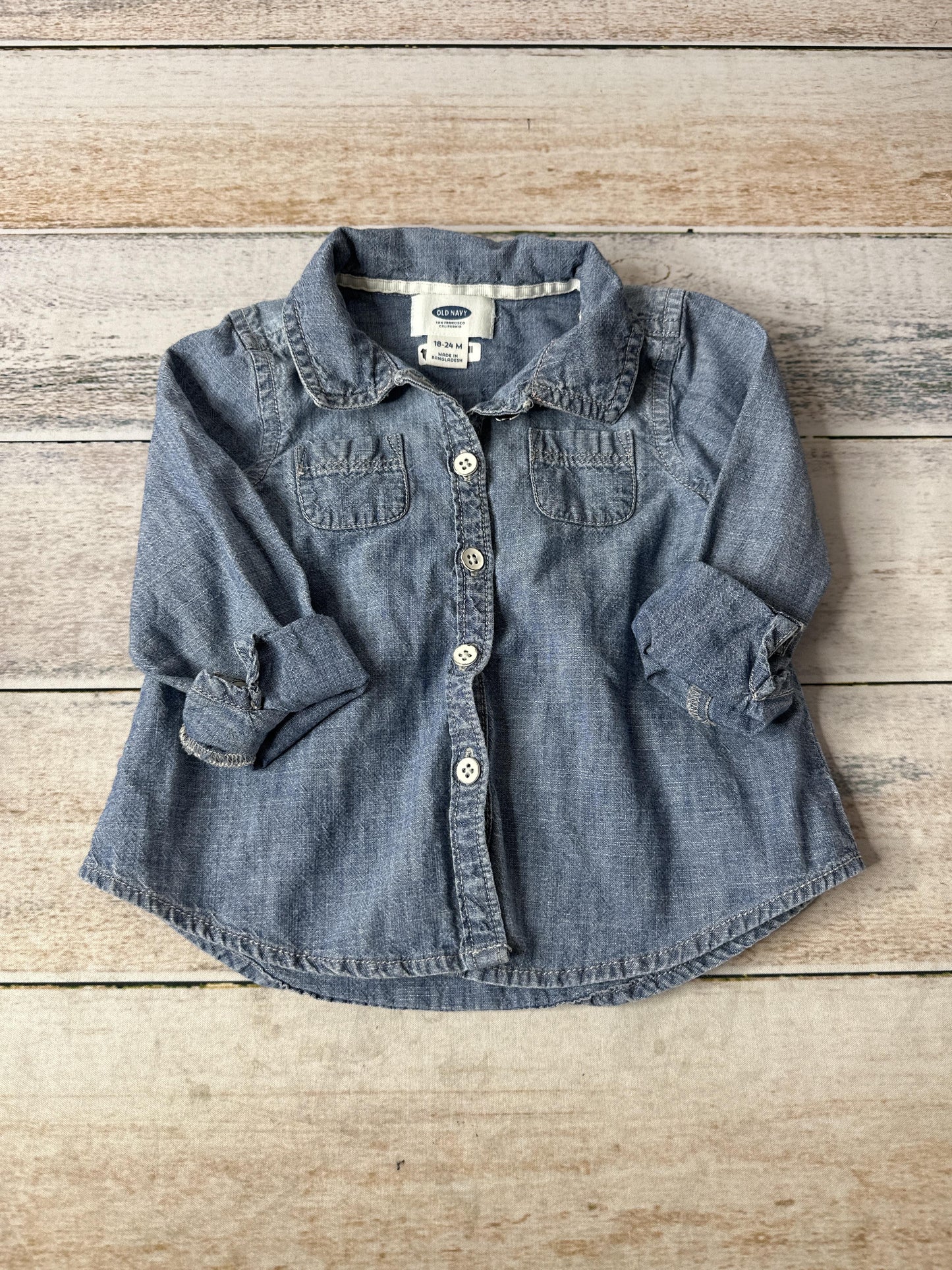 Old Navy Girls Denim Long Sleeve Shirt Size: 18-24 months Denim