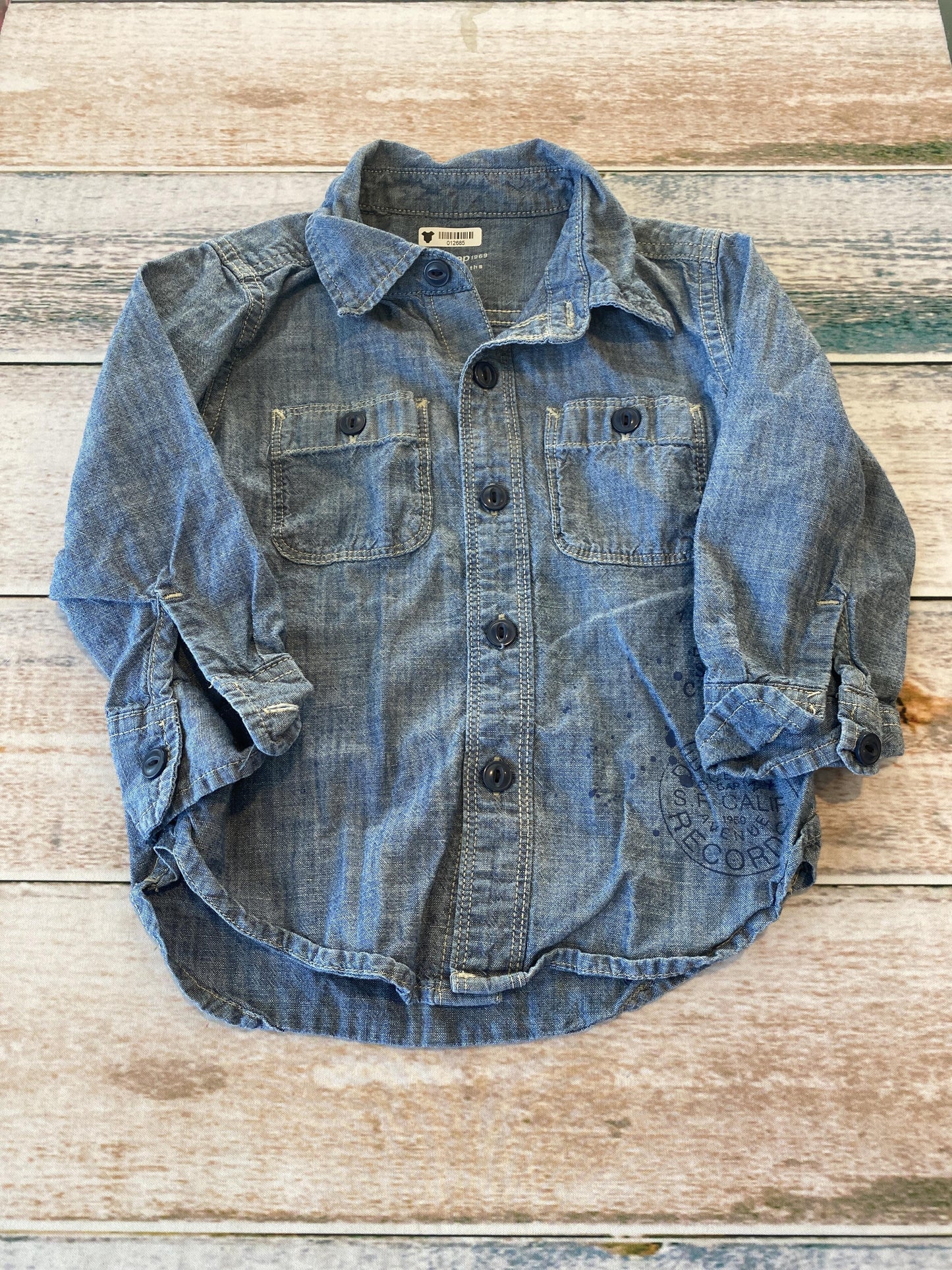 Gap Unisex Denim Long Sleeve Shirt Size: 18-24 months Denim