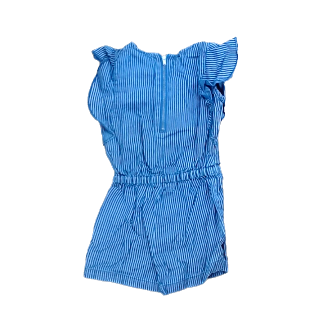 Rockets Of Awesome Girls Faux Denim | Thin White Stripes Romper Size: 3T-7 Years Faux Denim | Thin White Stripes