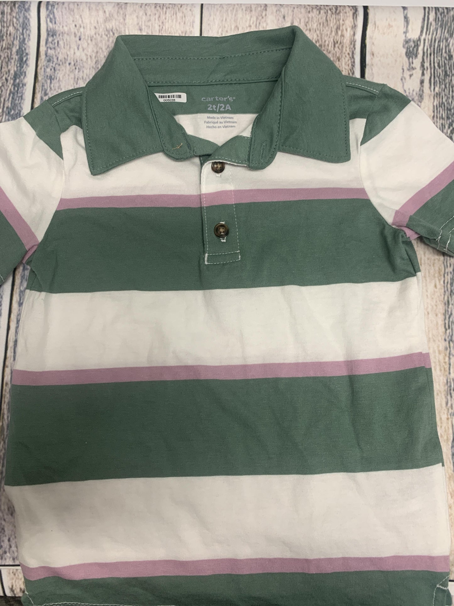 Carters Boys Forest Green | White | Lavender | Stripe Polo Shirt Size: 2T Forest Green | White | Lavender | Stripe