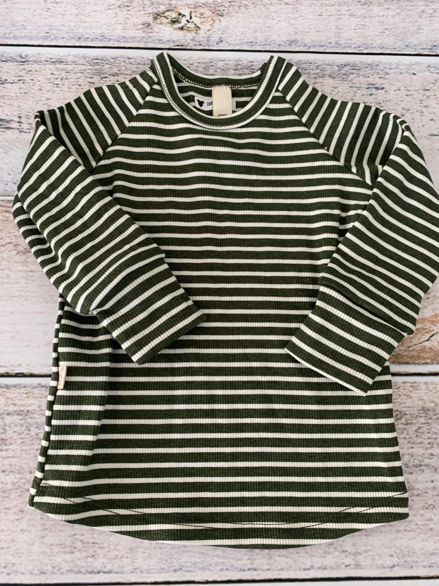 Childhoods Clothing Boys Forest Green | White | Stripe Long Sleeve Shirt Size: 6-12 months Forest Green | White | Stripe