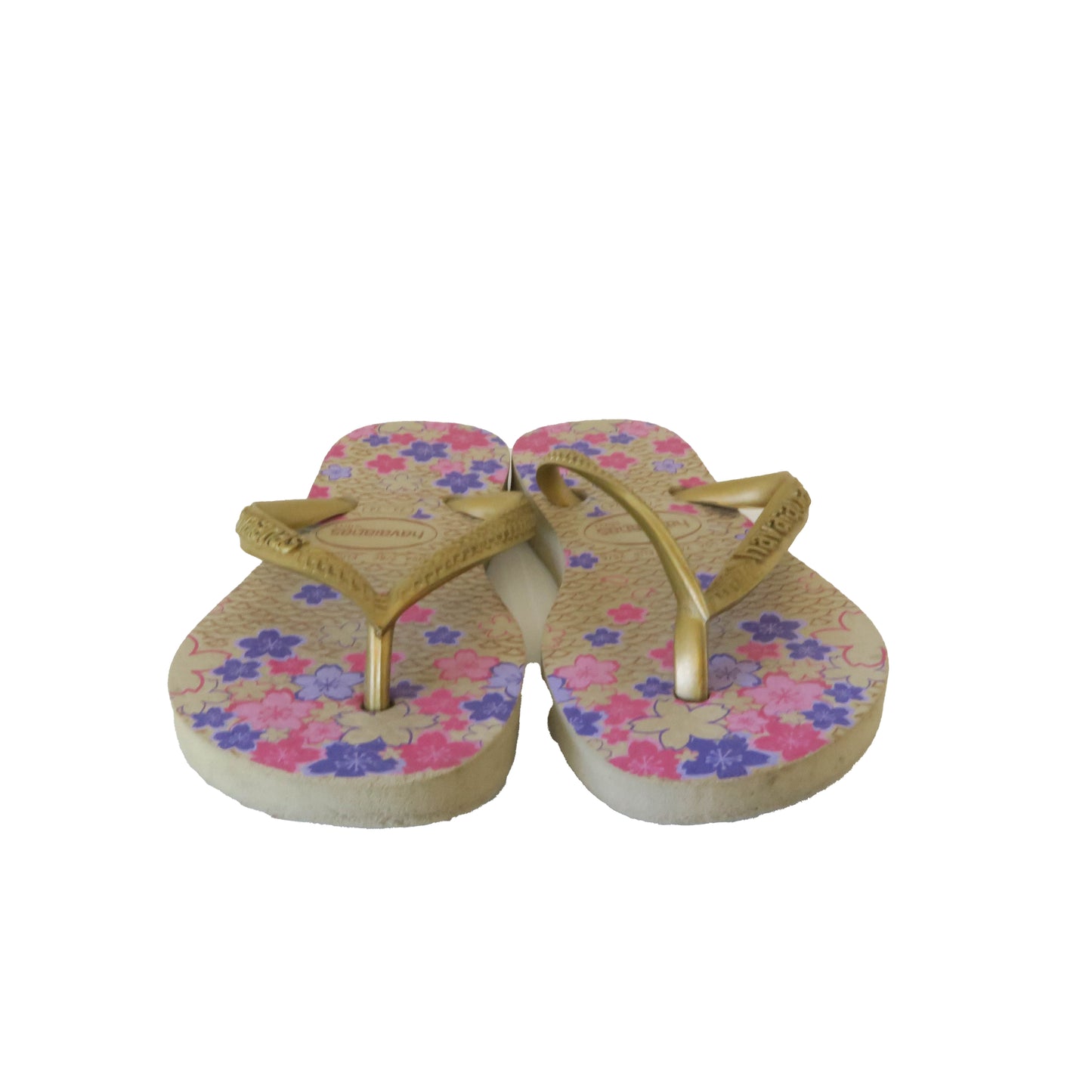 Havaianas Girls Gold | Pink | Purple Floral Flip Flops Size: 7-8 Toddler Gold | Pink | Purple Floral