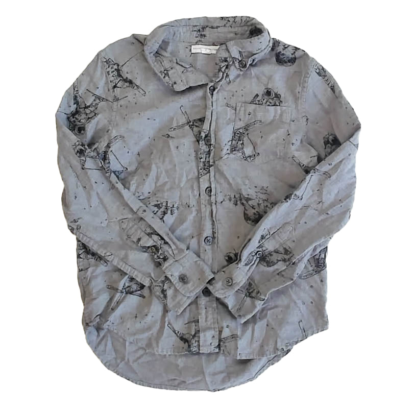 Rockets of Awesome Boys Gray | Black Button Down Long Sleeve Size: 8 Years Gray | Black