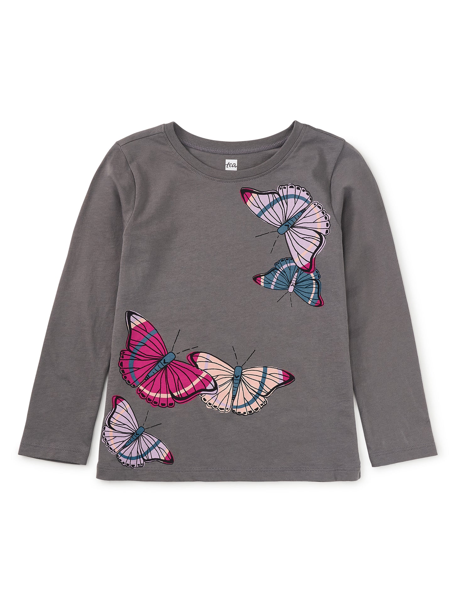 Tea Collection Girls Gray Butterflies Long Sleeve T-Shirt Size: 5T Gray Butterflies