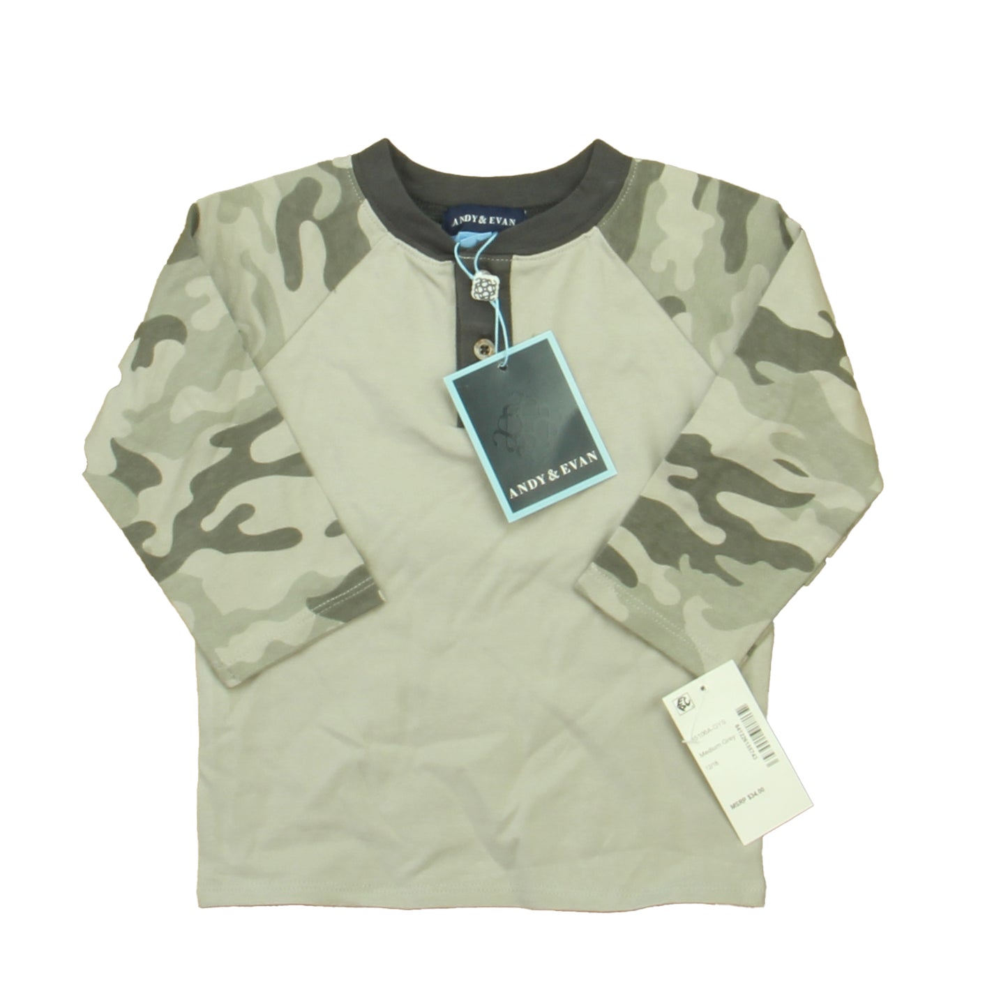 Andy & Evan Boys Gray Camo Henley Size: 12-18 Months Gray Camo