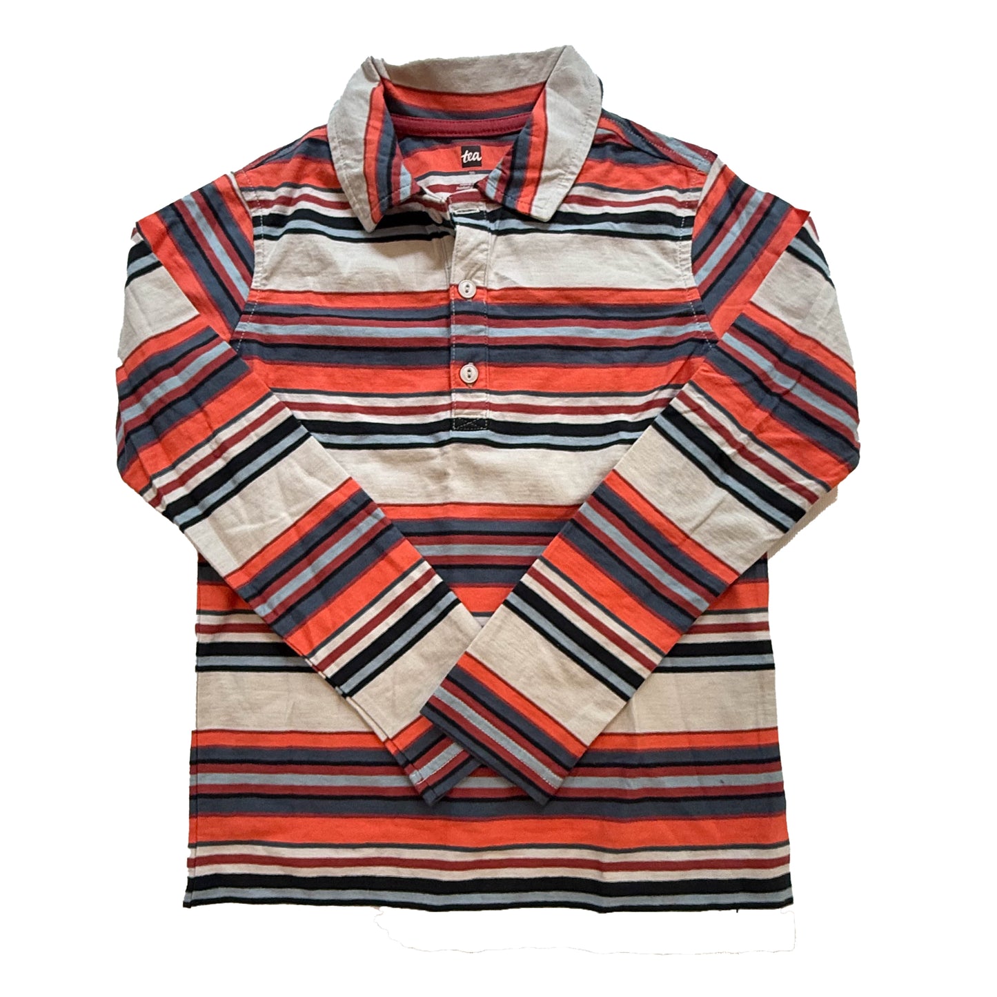 Tea Collection Boys Gray | Coral Stripe Rugby Shirt Size: 10 Years Gray | Coral Stripe