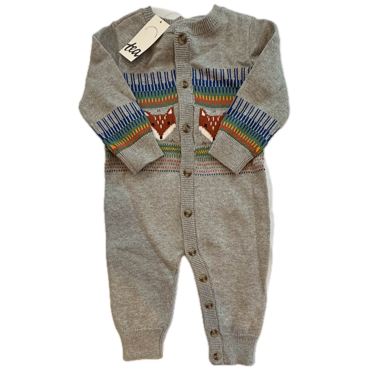 Tea Collection Boys Gray Fair Isle Romper Size: 6-9 Months Gray Fair Isle