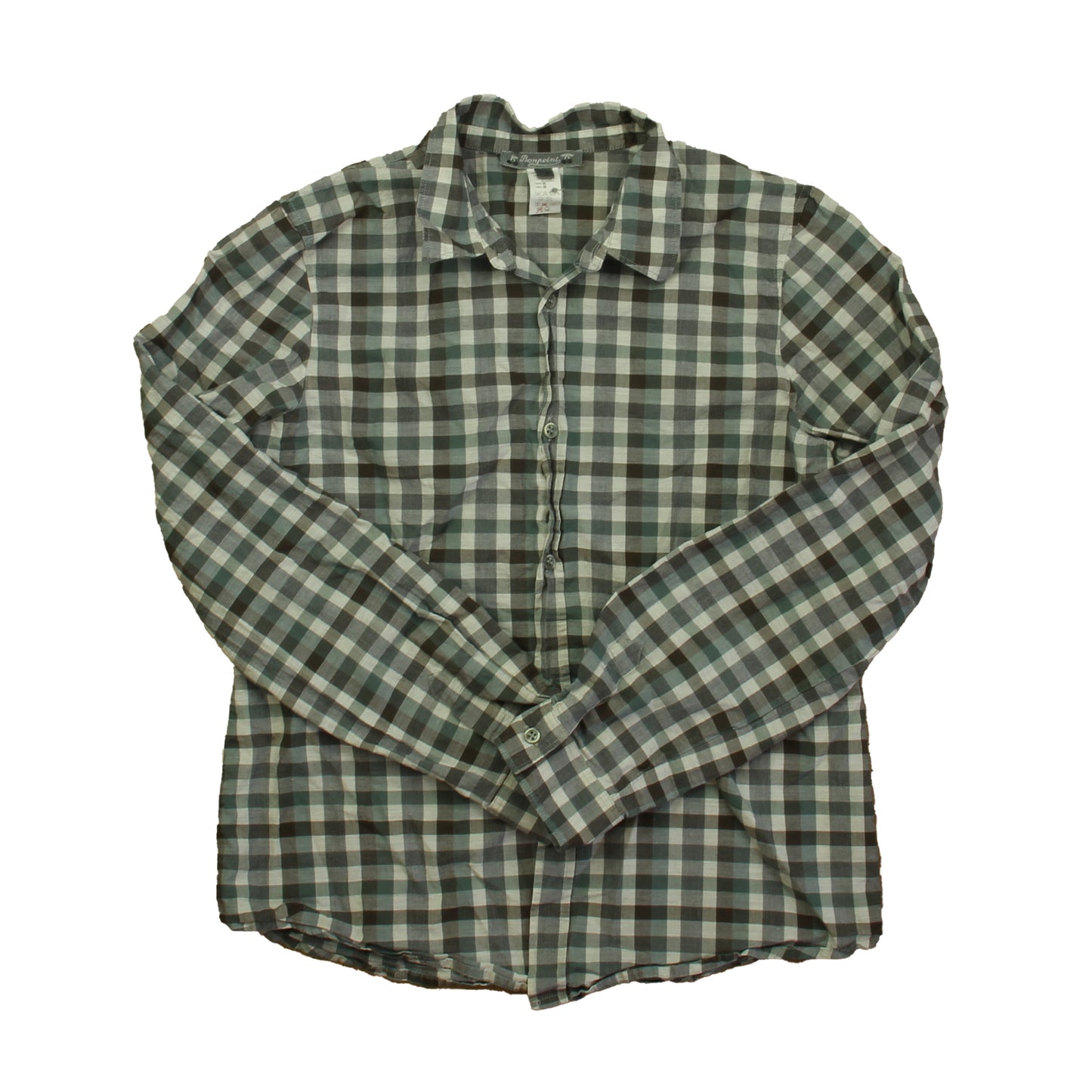 Bonpoint Boys Gray | Green Check Button Down Long Sleeve Size: 12 Years Gray | Green Check