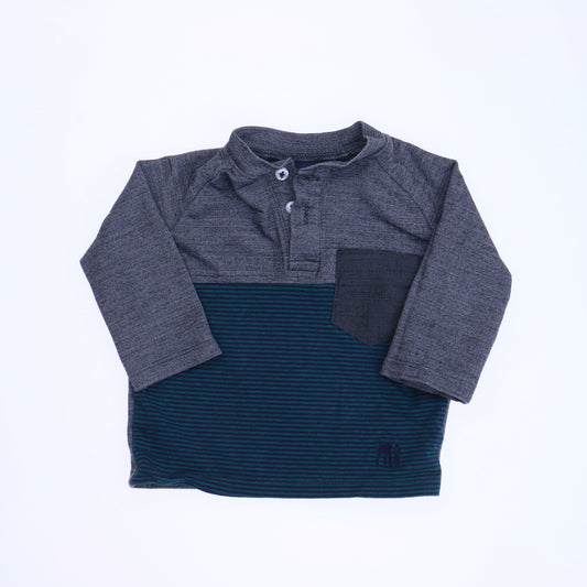 Andy & Evan Boys Gray | Green Henley Size: 3-6 Months Gray | Green