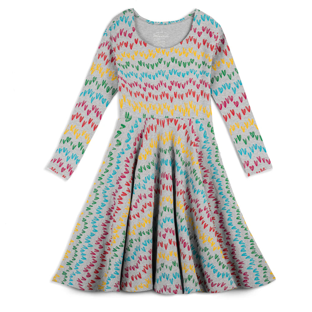 Mightly Girls Gray Hearts Dress Size: 6-14 Years Gray Hearts