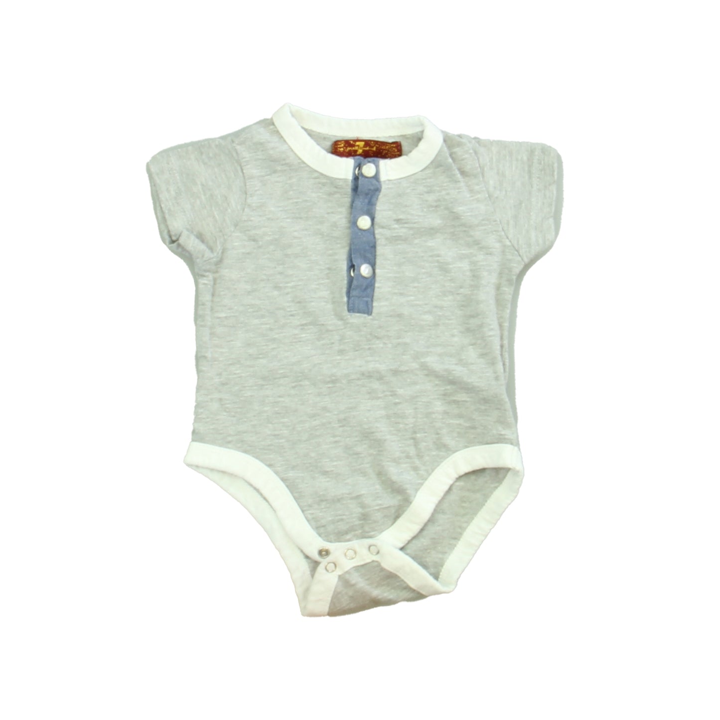 7 for all Mankind Boys Gray | Ivory | Blue Onesie Size: 0-3 Months Gray | Ivory | Blue