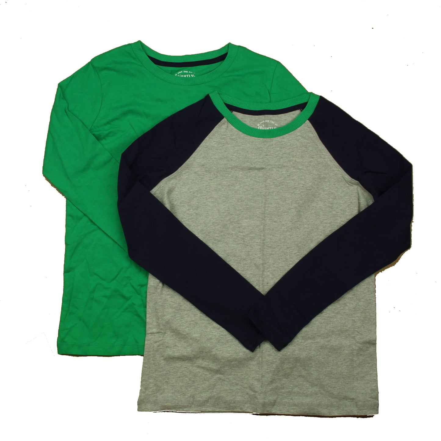 Mightly Boys Gray | Navy | Green Long Sleeve T-Shirt Size: 6-14 Years Gray | Navy | Green