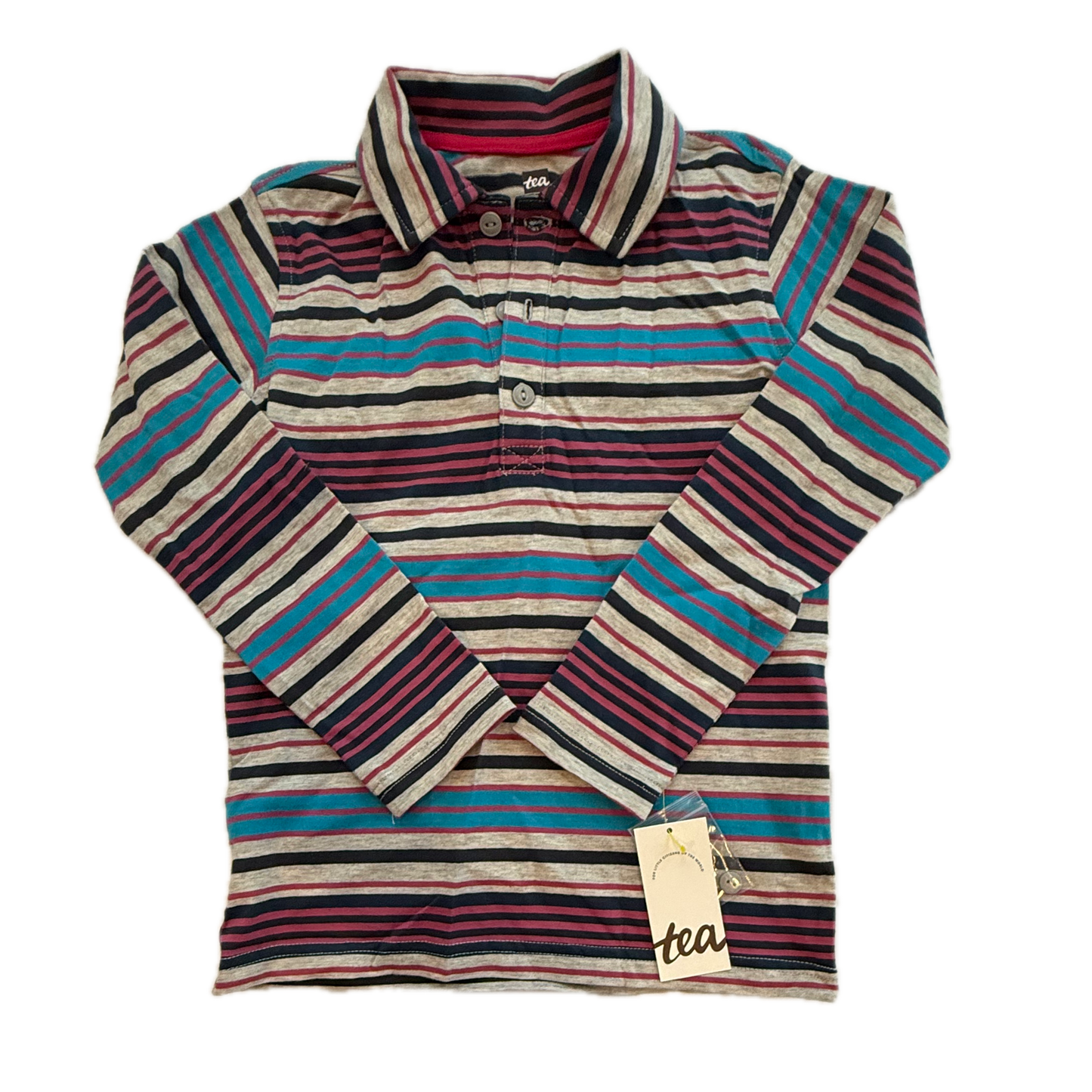 Tea Collection Boys Gray | Navy Stripe Rugby Shirt Size: 5T Gray | Navy Stripe