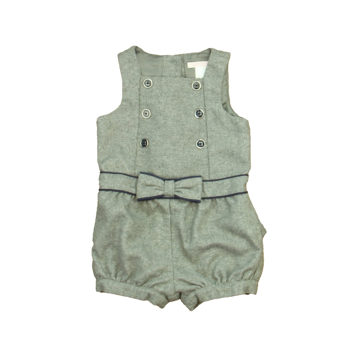 Janie and Jack Girls Gray | Navy Romper Size: 6-12 Months Gray | Navy