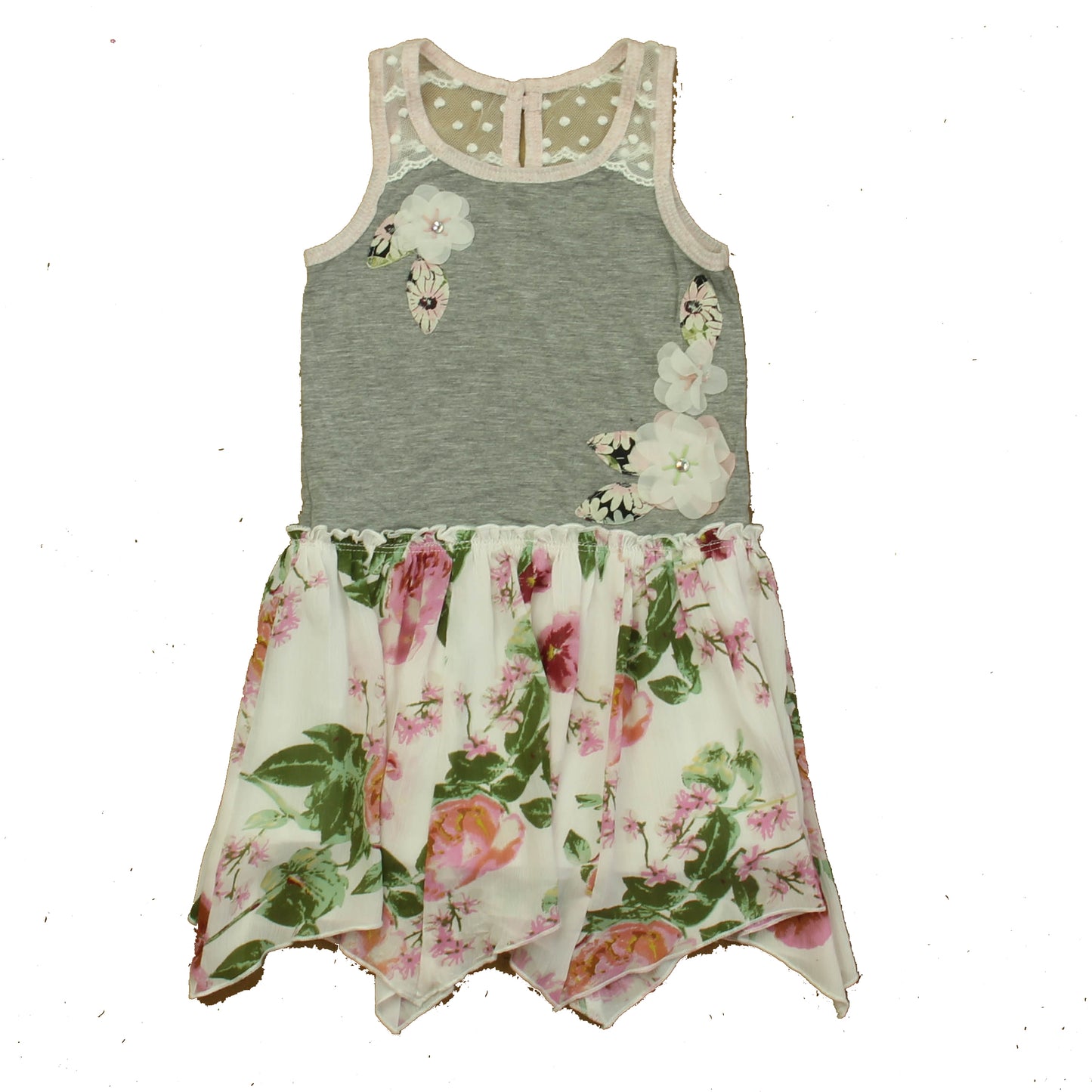 Unknown Brand Girls Gray | Pink Floral Dress Size: 3-4T Gray | Pink Floral