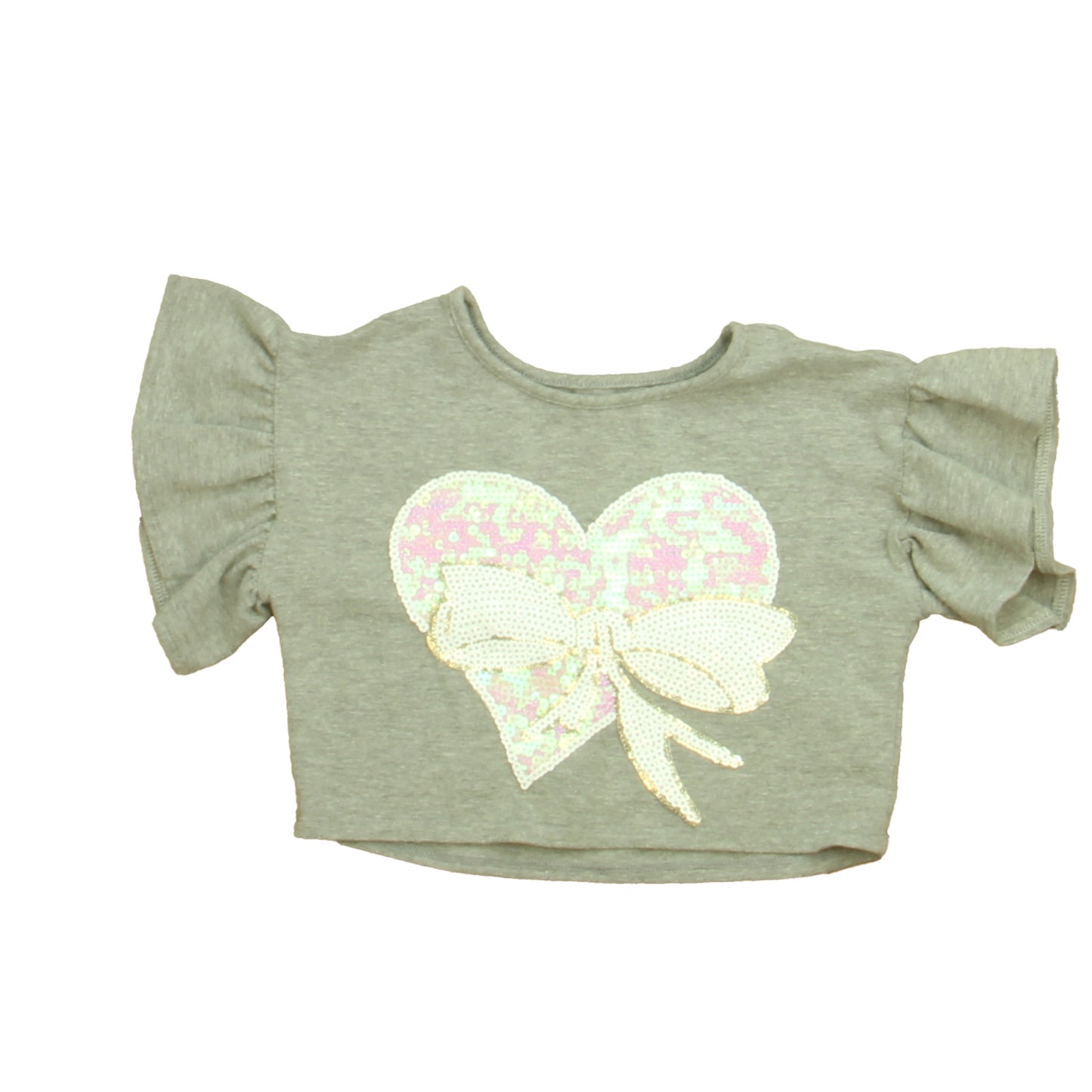 Pastourelle Girls Gray | Pink Heart Short Sleeve Shirt Size: 3T Gray | Pink Heart