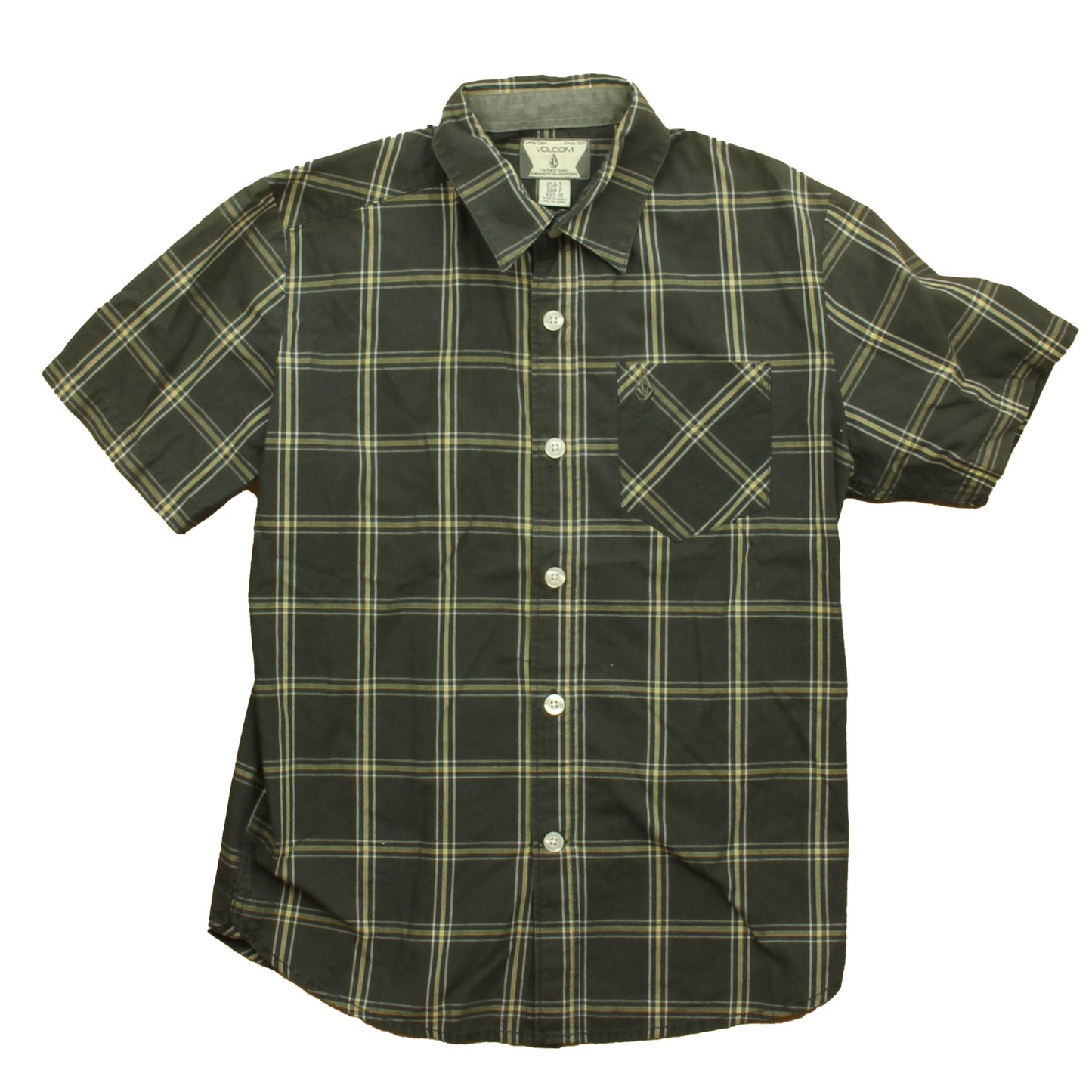 Volcom Boys Gray Plaid Button Down Short Sleeve Size: 10 Years Gray Plaid