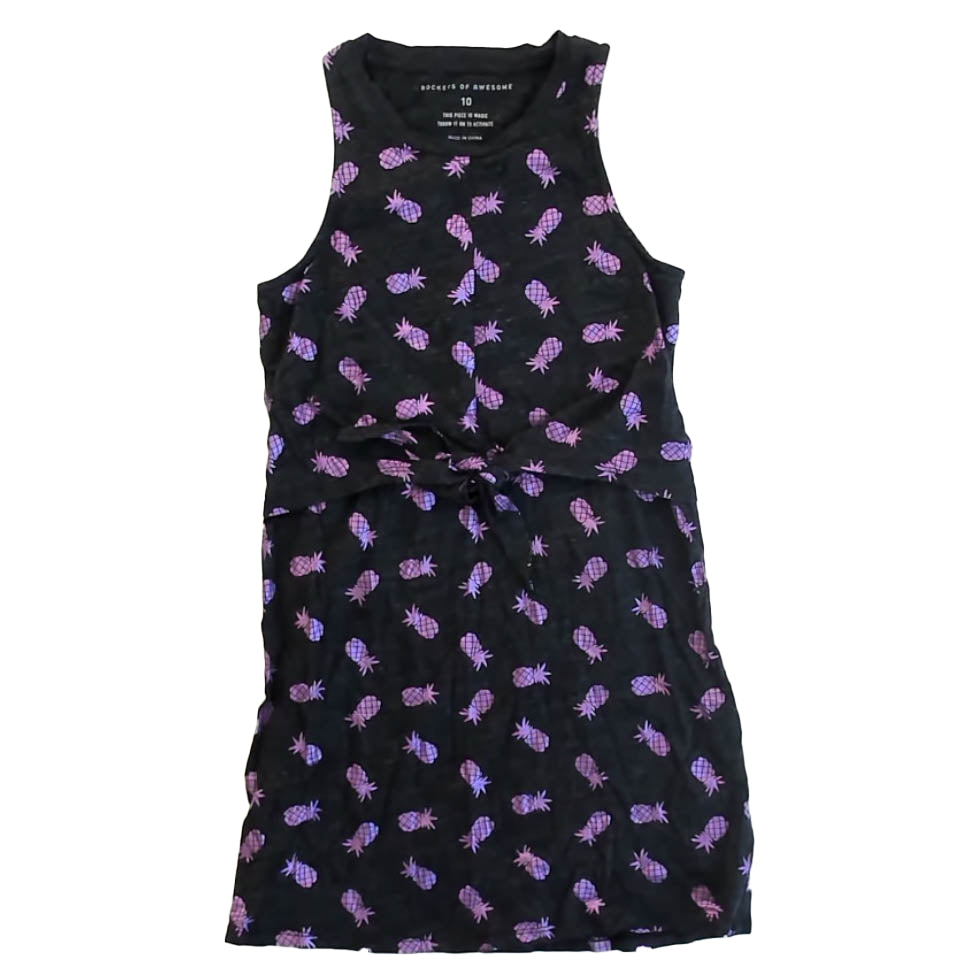 Rockets of Awesome Girls Gray | Purple Pineapples Dress Size: 10 Years Gray | Purple Pineapples