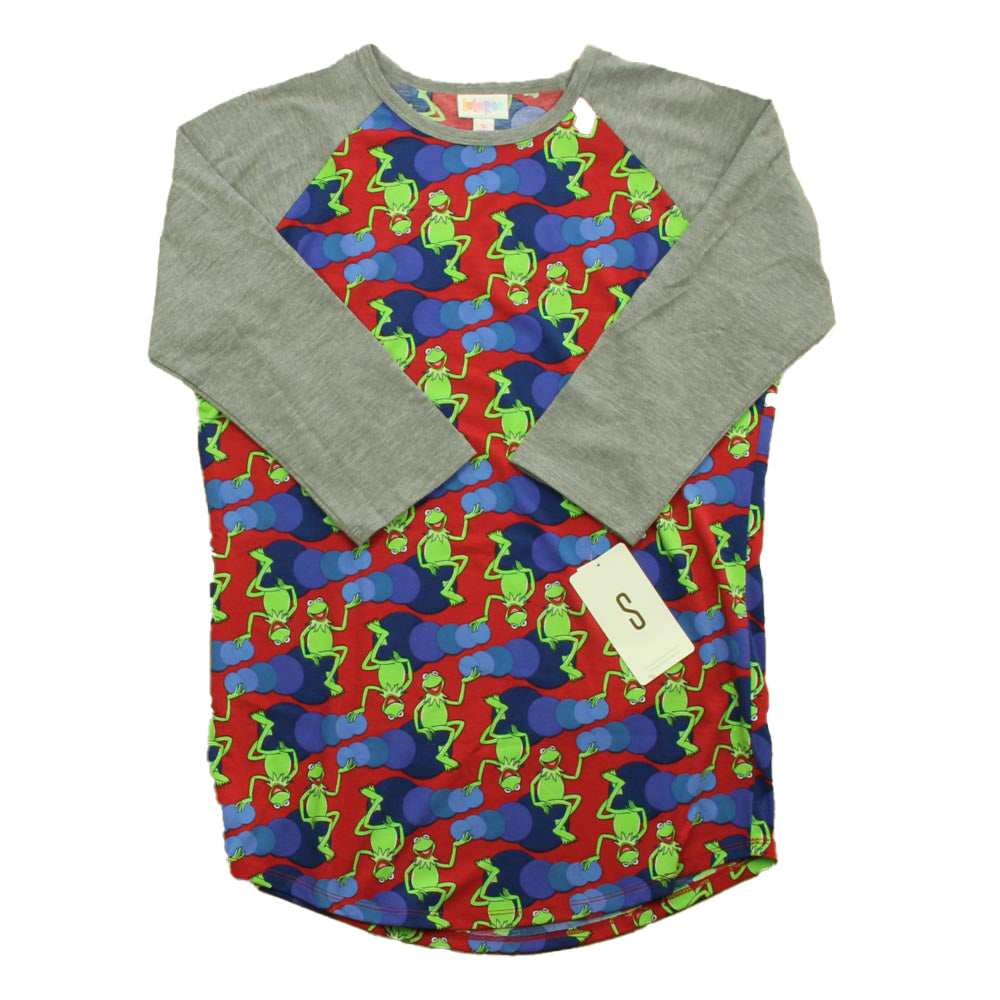 Lula Roe Girls Gray | Red | Green Kermit Long Sleeve T-Shirt Size: Junior Small Gray | Red | Green Kermit