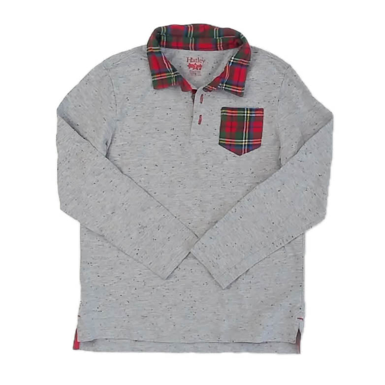 Hatley Boys Gray | Red Plaid Rugby Shirt Size: 7 Years Gray | Red Plaid
