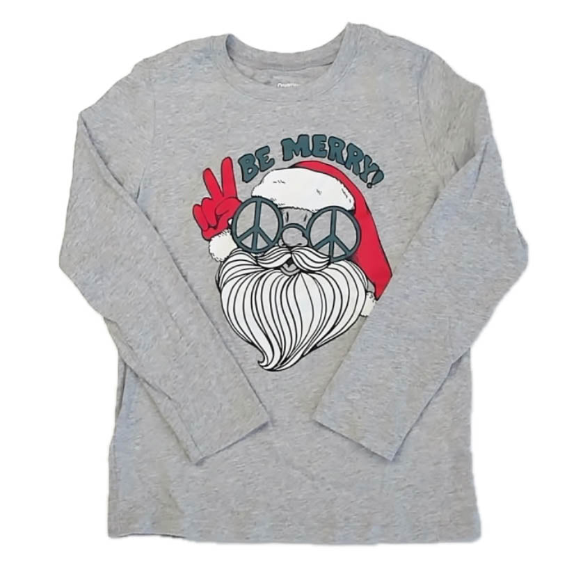 Osh Kosh Boys Gray Santa Long Sleeve T-Shirt Size: 6 Years Gray Santa