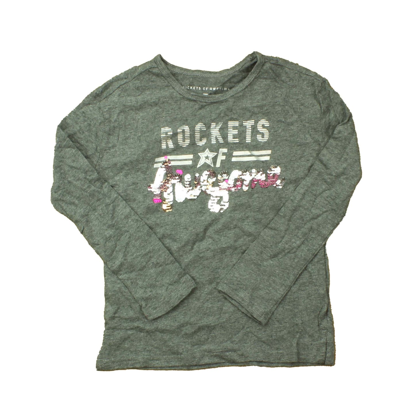 Rockets Of Awesome Girls Gray | Sequin Long Sleeve T-Shirt Size: 5T Gray | Sequin