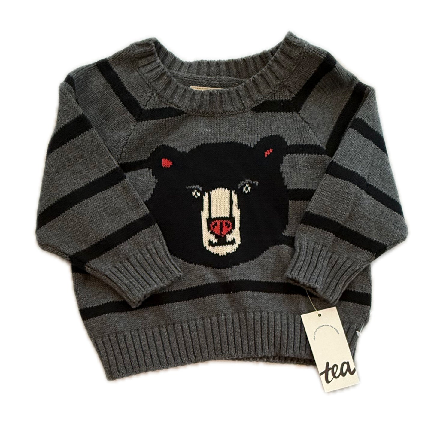 Tea Collection Boys Gray Stripe Bear Sweater Size: 6-9 Months Gray Stripe Bear