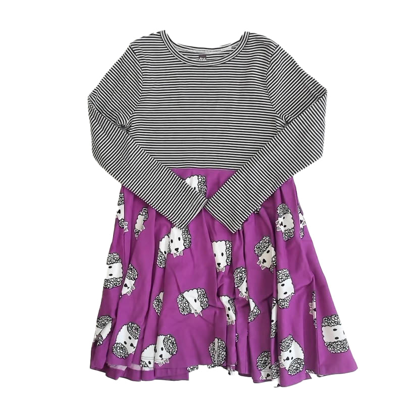 Tea Collection Girls Gray Stripe | Purple Dogs Dress Size: 5T Gray Stripe | Purple Dogs