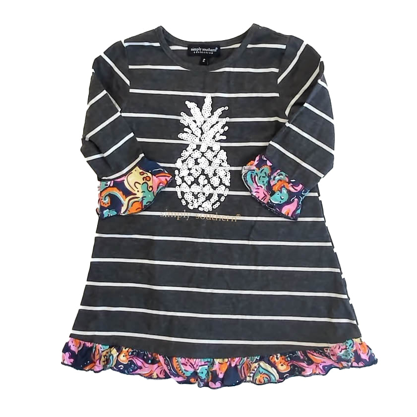 Simply Southern Girls Gray Stripe Dress Size: 2T Gray Stripe
