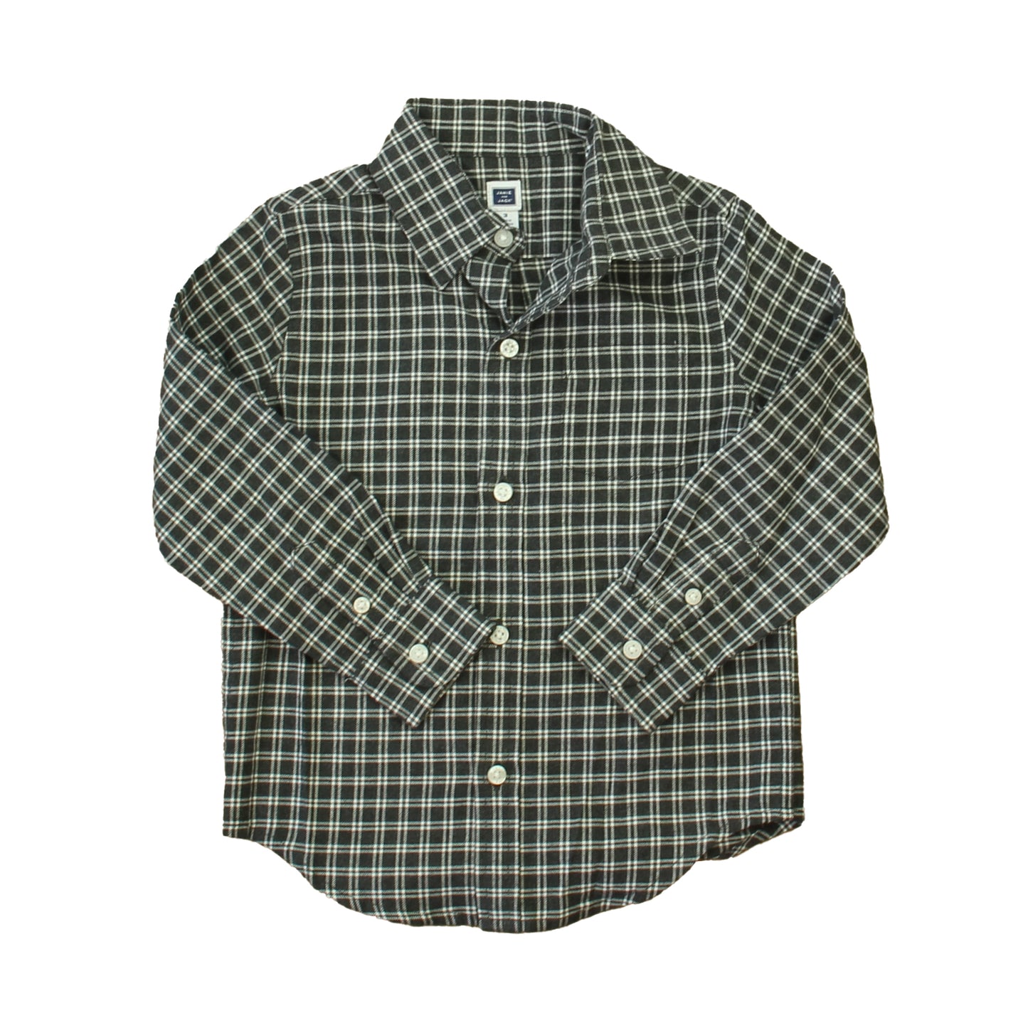 Janie and Jack Boys Gray | White Plaid Button Down Long Sleeve Size: 3T Gray | White Plaid