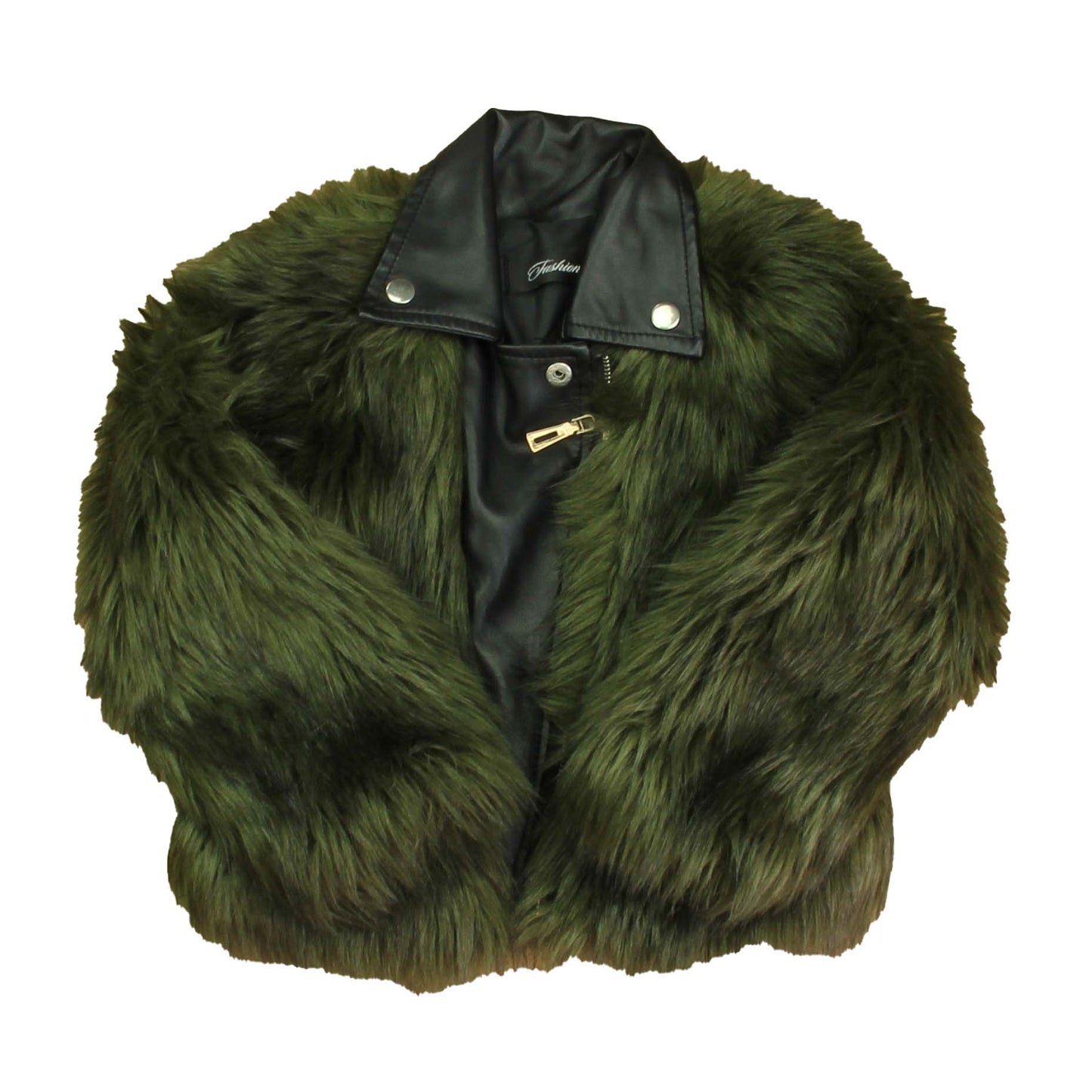 Fashionable Girls Green | Black Faux Fur Jacket Size: 4T Green | Black Faux Fur