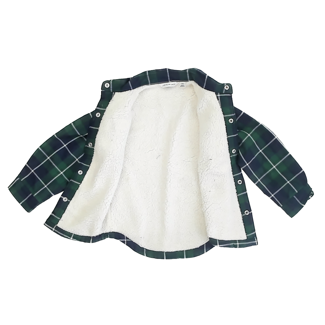 Janie and Jack Boys Green | Blue Plaid Button Down Long Sleeve Size: 3-4T Green | Blue Plaid