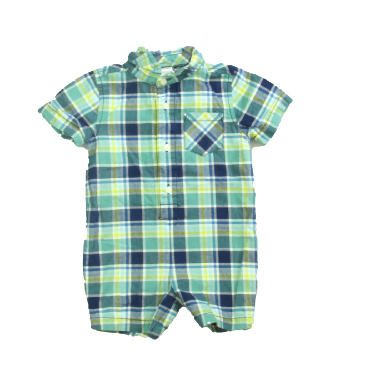 Gymboree Boys Green | Blue | Plaid Romper Size: 6-12 Months Green | Blue | Plaid