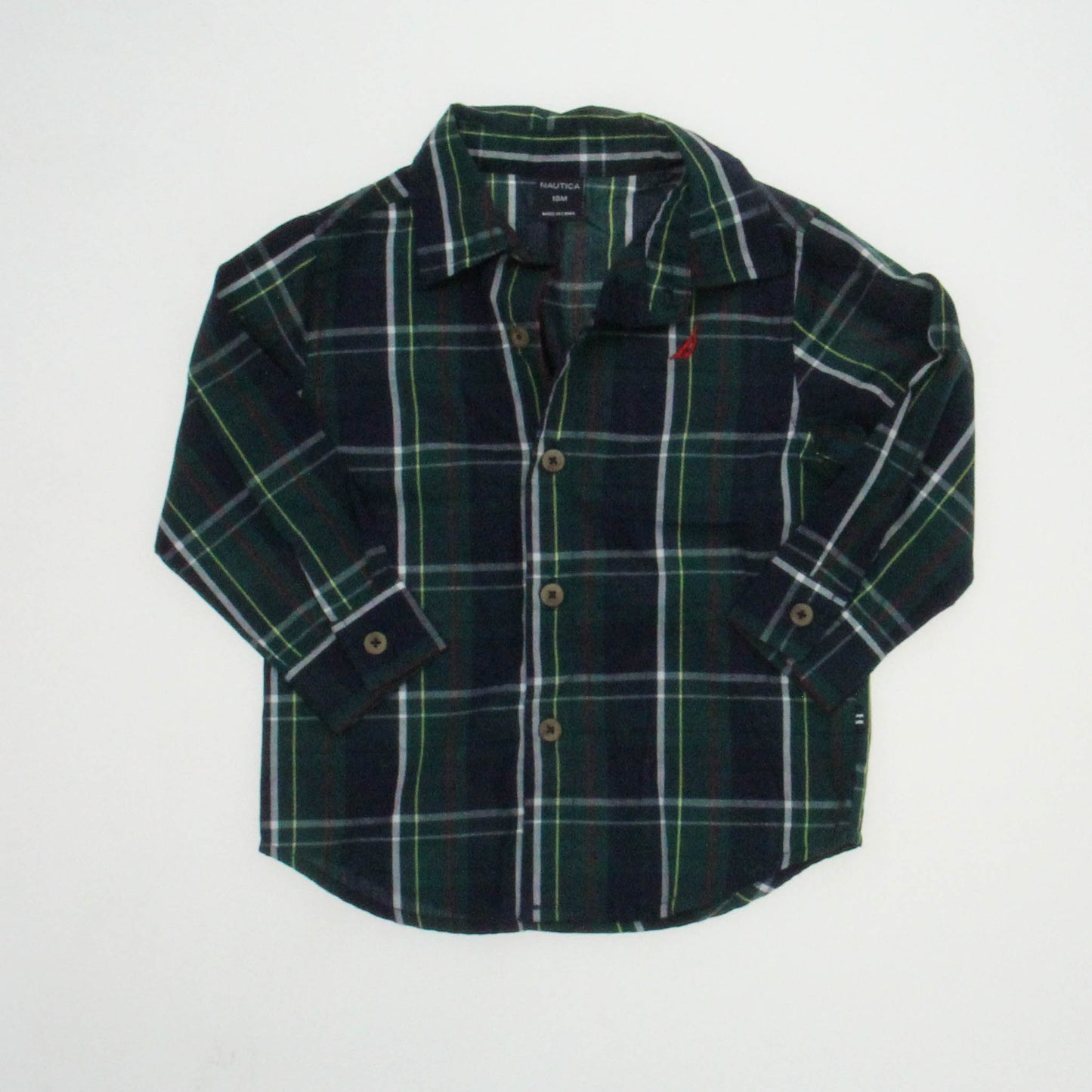 Nautica Boys Green | Blue | Plaid Button Down Long Sleeve Size: 18 Months Green | Blue | Plaid