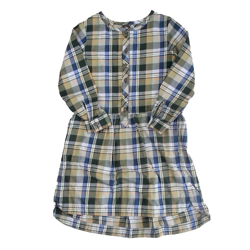 Tea Collection Girls Green | Blue Plaid Dress Size: 7 Years Green | Blue Plaid