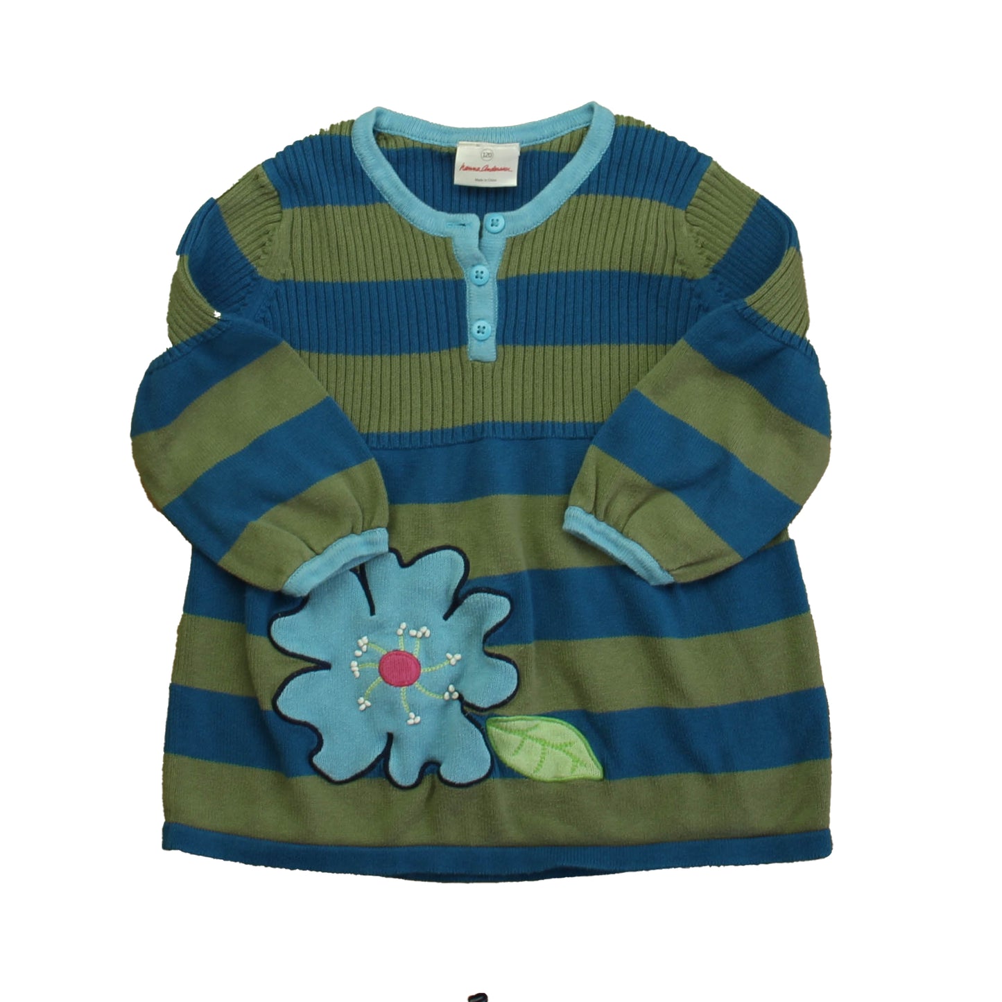 Hanna Andersson Girls Green | Blue Stripe Sweater Size: 6 Years