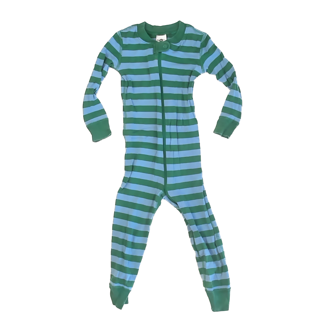 Hanna Andersson Boys Green | Blue Striped 1-piece Non-footed Pajamas Size: 3T Green | Blue Striped