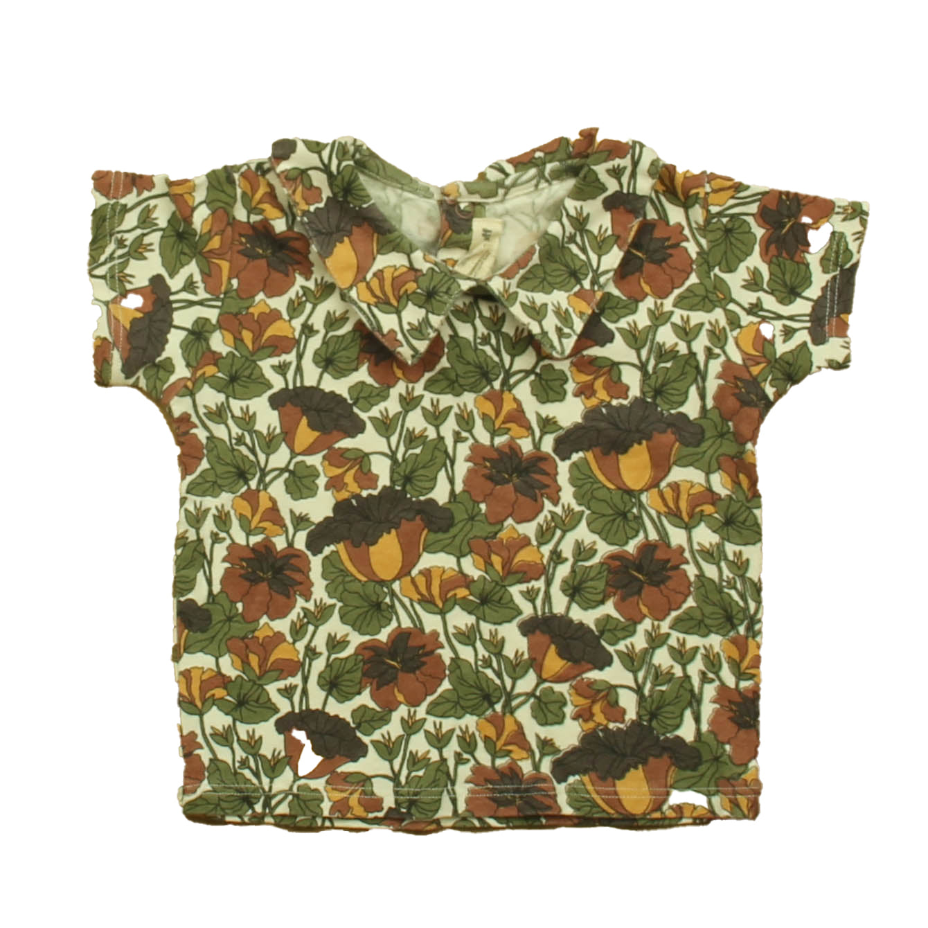 Misha & Puff Girls Green | Brown Floral Short Sleeve Shirt Size: 0-6 Months Green | Brown Floral