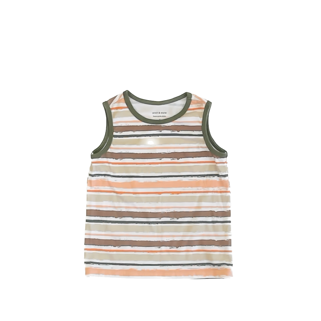 Stitch & Stone Boys Green | Brown | Orange Stripe Tank Top Size: 4T Green | Brown | Orange Stripe