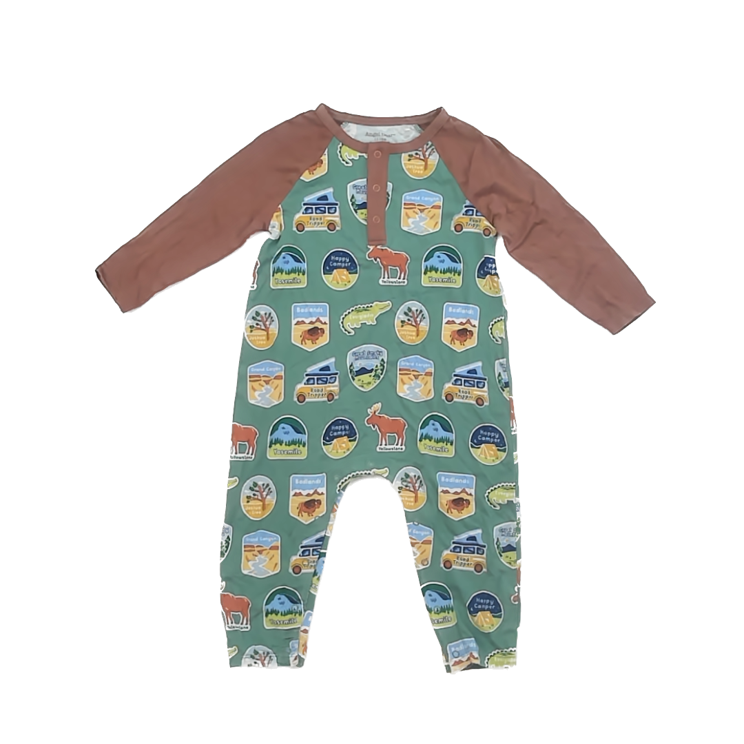Angel Dear Boys Green Campgrounds Romper Size: 12-18 Months Green Campgrounds
